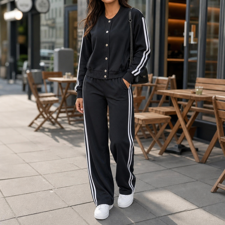 Wearbella – Contrast Stripe High-Waisted Wide-Leg Tracksuit Set