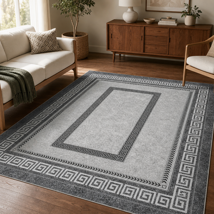 Gripwell – Low-Pile Machine-Washable Greek Key Area Rug