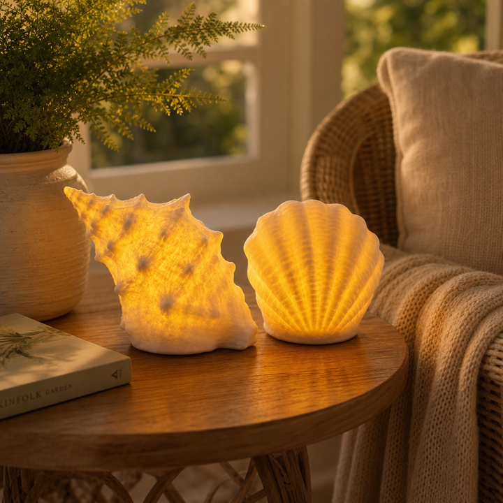 Coastal Glow Co. – Ceramic Shell And Conch Ambient Lamp Set