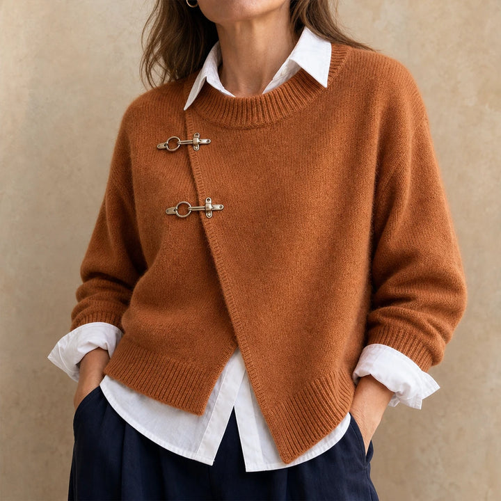 Caramelia – Asymmetric Toggle-Front Knit Cardigan