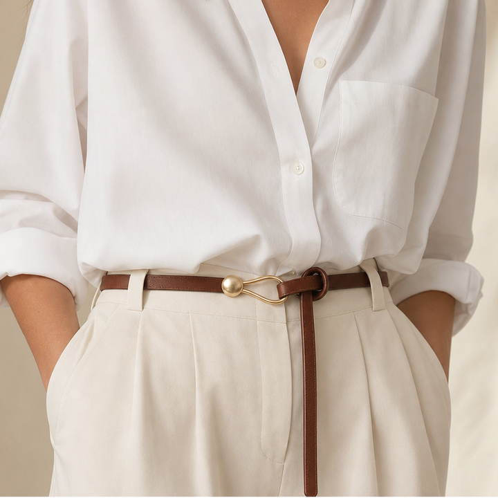 Wearbella – Sculptural Hook Buckle Slim Leather Belt