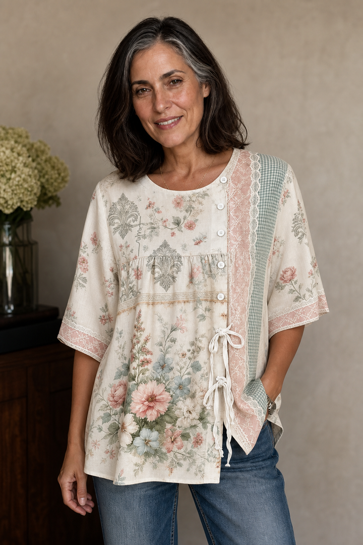 Ninetysecond – Retro Floral Side-Button Blouse