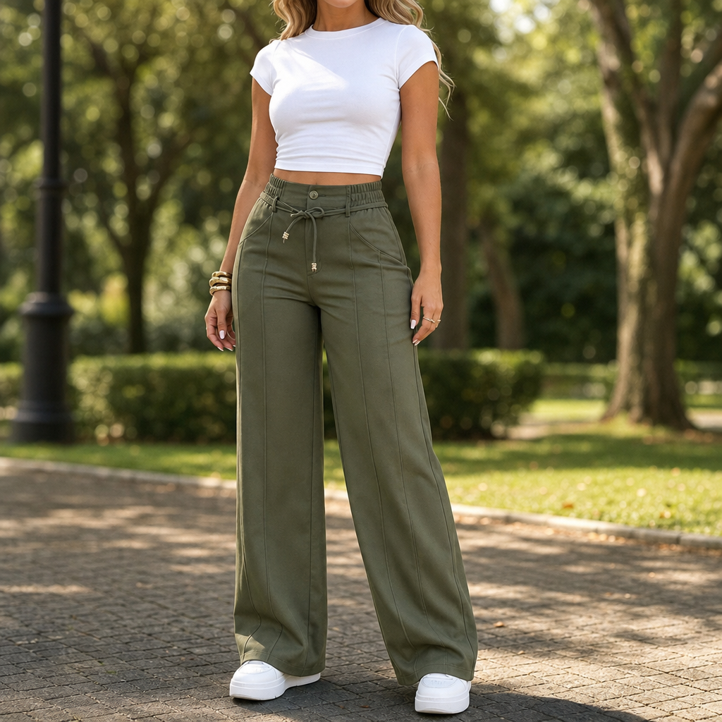 Formelle – High-Waisted Straight-Leg Seam-Front Trousers