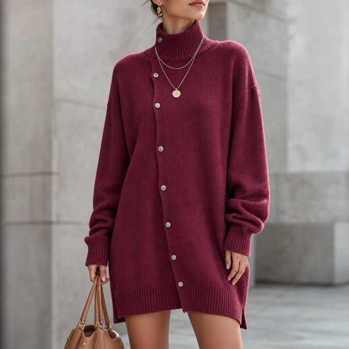 Wrapdaya – Oversized High-Neck Button Cardigan