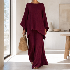 Lunavia™ – Flowy Batwing Top and Wide Leg Pants Set