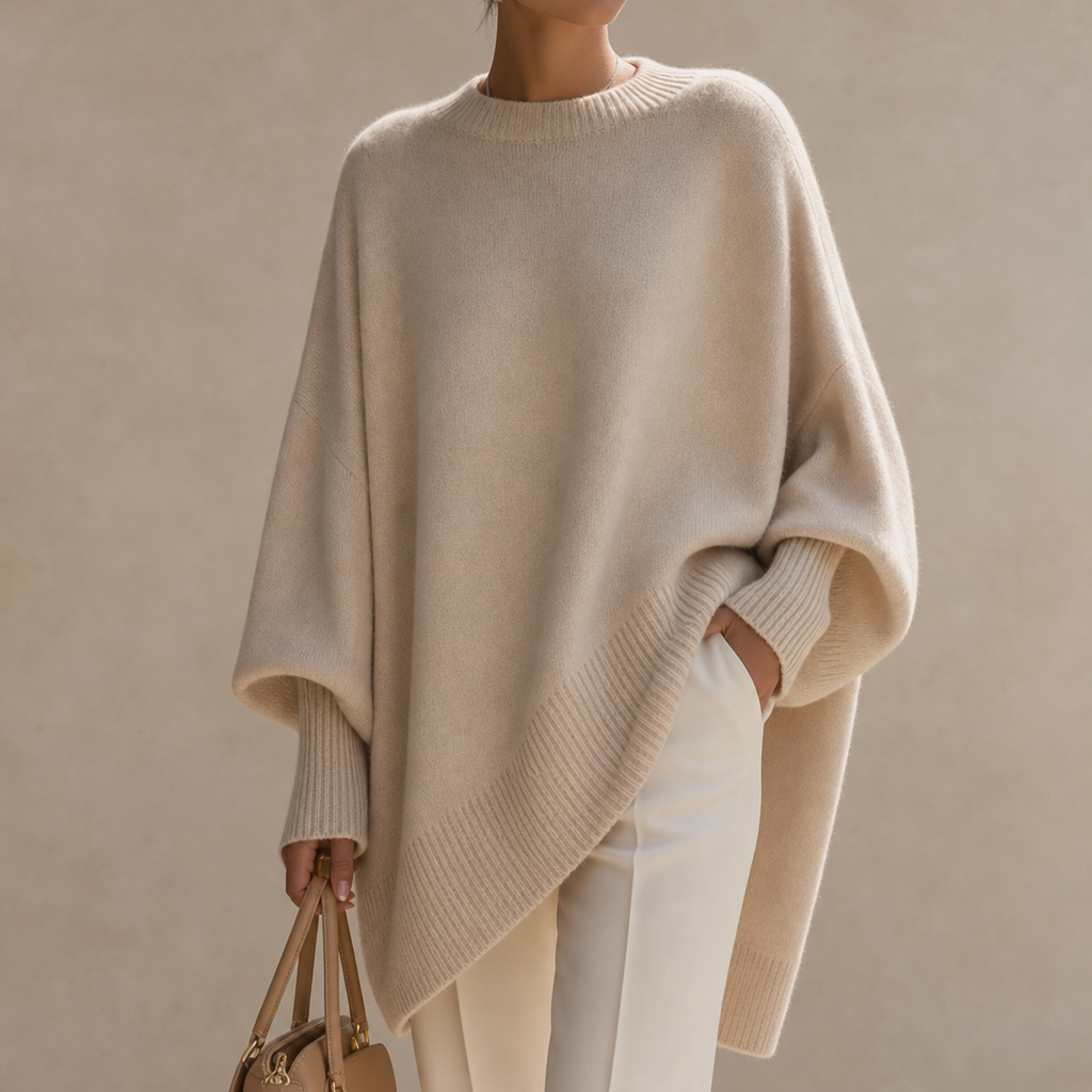 Livia – Oversized Wide-Sleeve Knit Poncho Sweater
