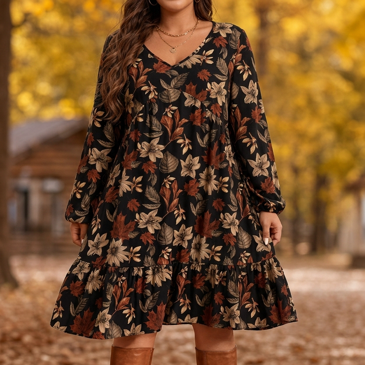 Maple Muse – Botanical Print Midi Dress
