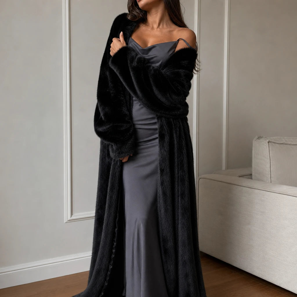 Veloura – Long Plush Faux-Mink Knit Coat