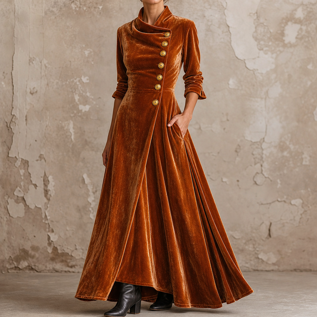Veloura – Cowl Neck Velvet-Look Maxi Dress