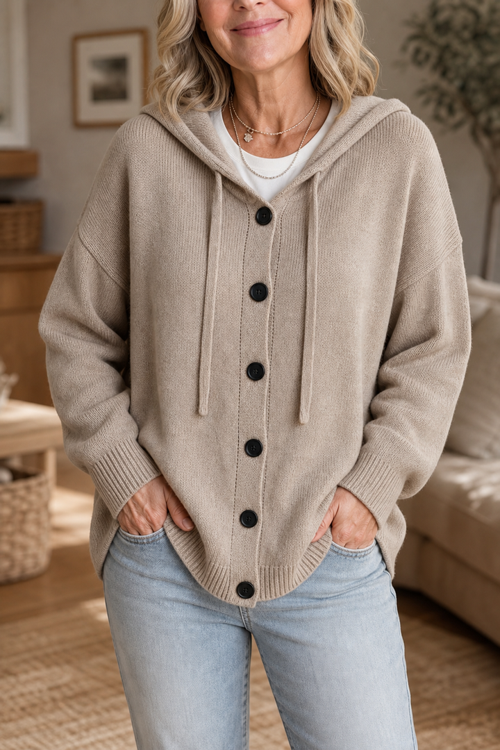 Wearbella – Hooded Ribbed Knit Drawstring Cardigan