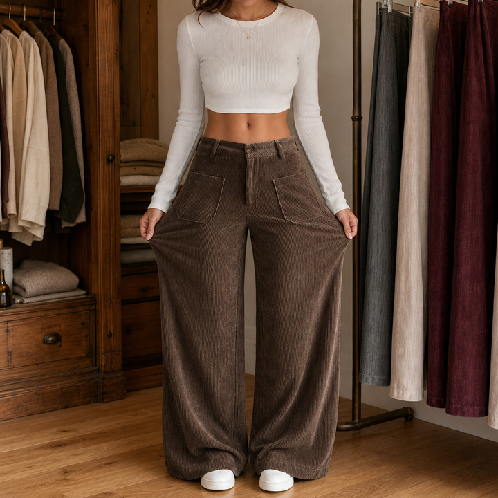 Lunetta Pants – High-Waisted Stretch-Waist Wide-Leg Trousers