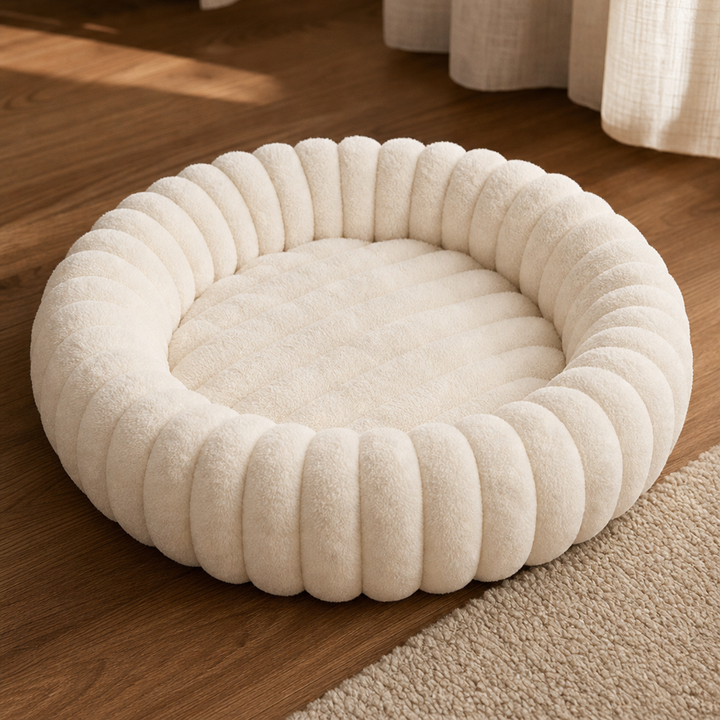 Nestwell – Raised-Edge Round Calming Plush Pet Bed