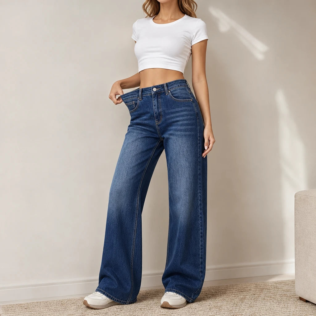 Warmelle – Fleece-Lined High-Waisted Wide-Leg Jeans