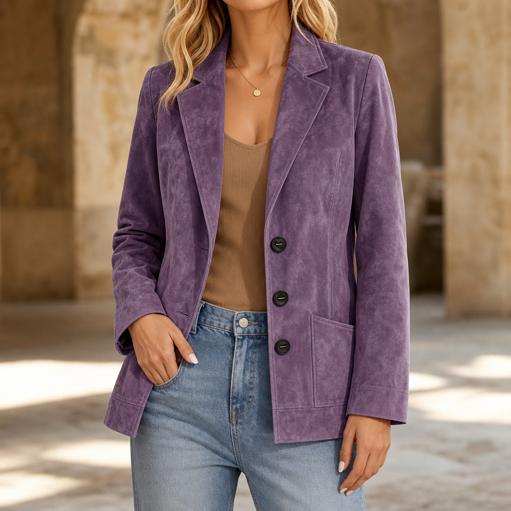 Suedelle – Faux Suede Notch Collar Blazer