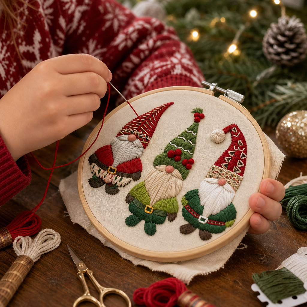 Snowglow – Pre-Printed Snowy Village Embroidery Kit