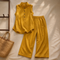 Poisematch – Stand-Collar Top And Wide-Leg Pants Set