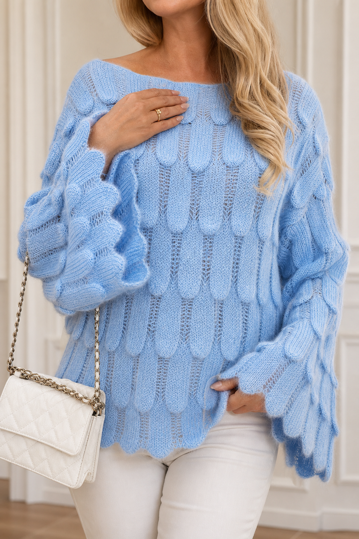 Wearbella – Hollow-Out Leaf-Knit Oversized Sweater