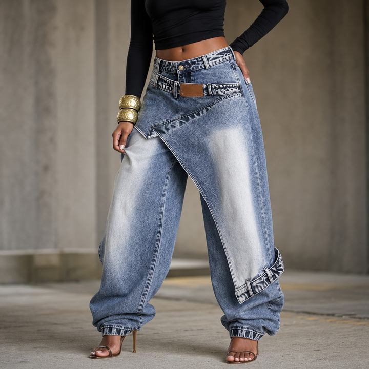 Wearlyn – Asymmetric Wrap-Waist Wide-Leg Jeans