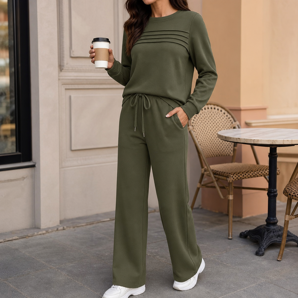 Wearbella – Pleated Round-Neck Loungewear Set