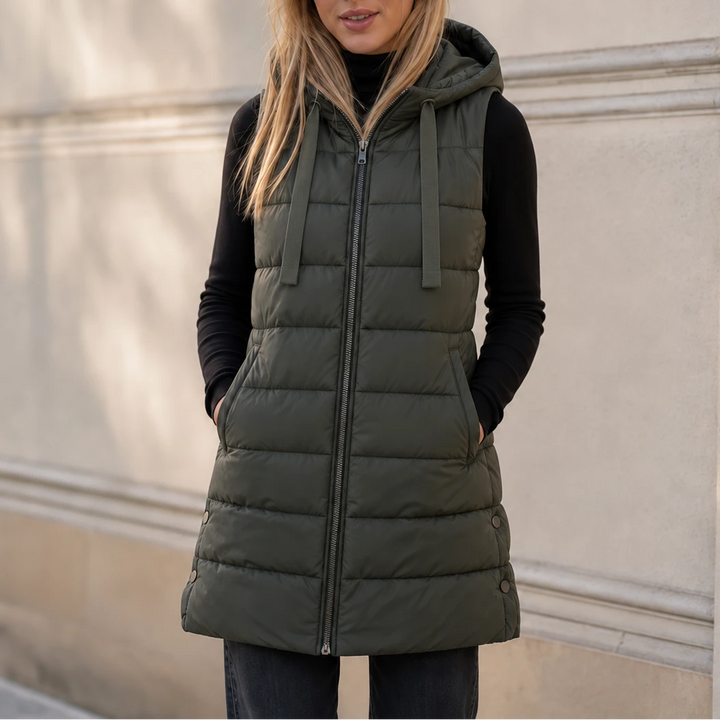 Longbella – Hooded Longline Quilted Puffer Vest