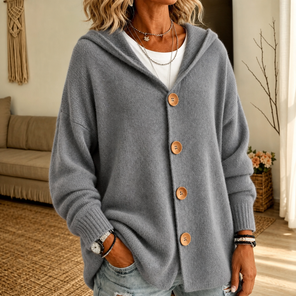 Wearbella – Hooded Waffle-Knit Button-Front Cardigan