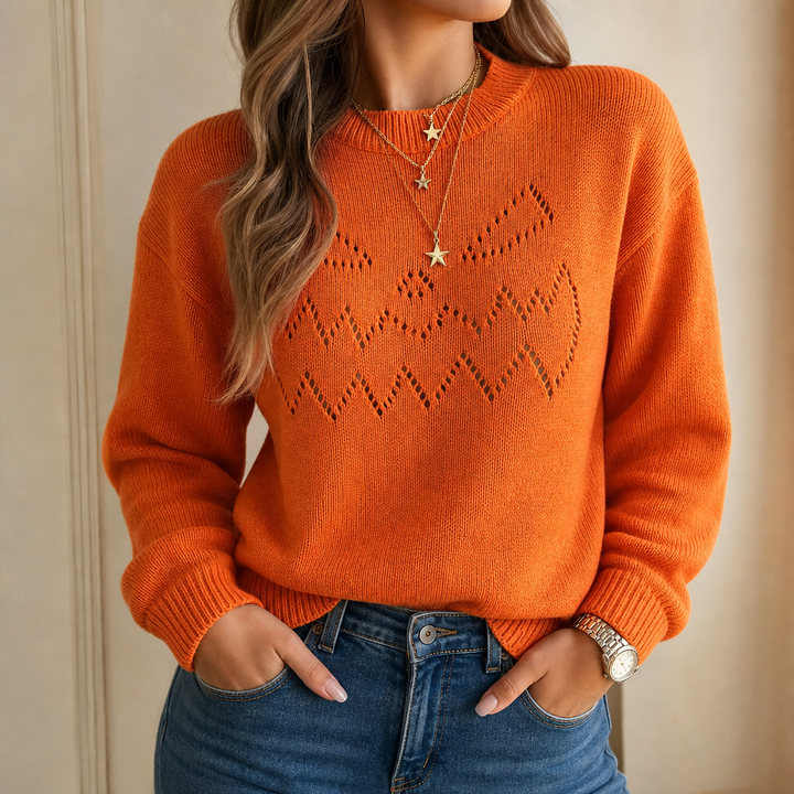Hearthcott – Pumpkin Openwork Knit Sweater