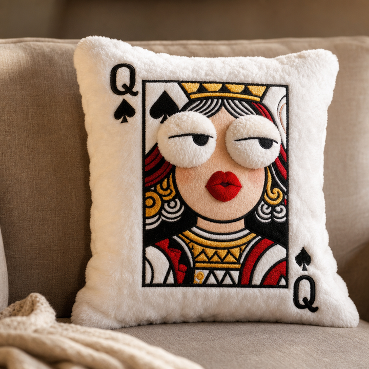 Velvina – Queen Of Spades Faux-Fur Statement Throw Pillow