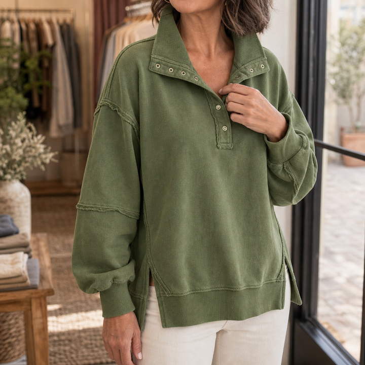 Draperie – Raw-Edge Split-Cuff Snap Placket Henley