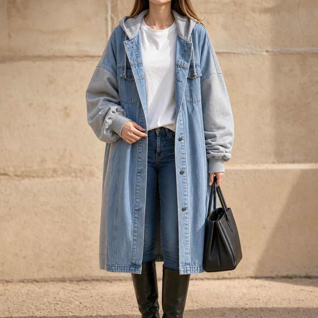 Denimova – Washed Denim And Hooded Sweatshirt Jacket