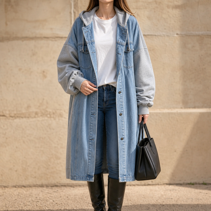 Denimova – Washed Denim And Hooded Sweatshirt Jacket