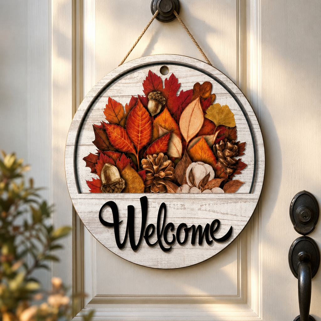 Seasonwell – Round Wooden Welcome Sign With Magnetic Icons