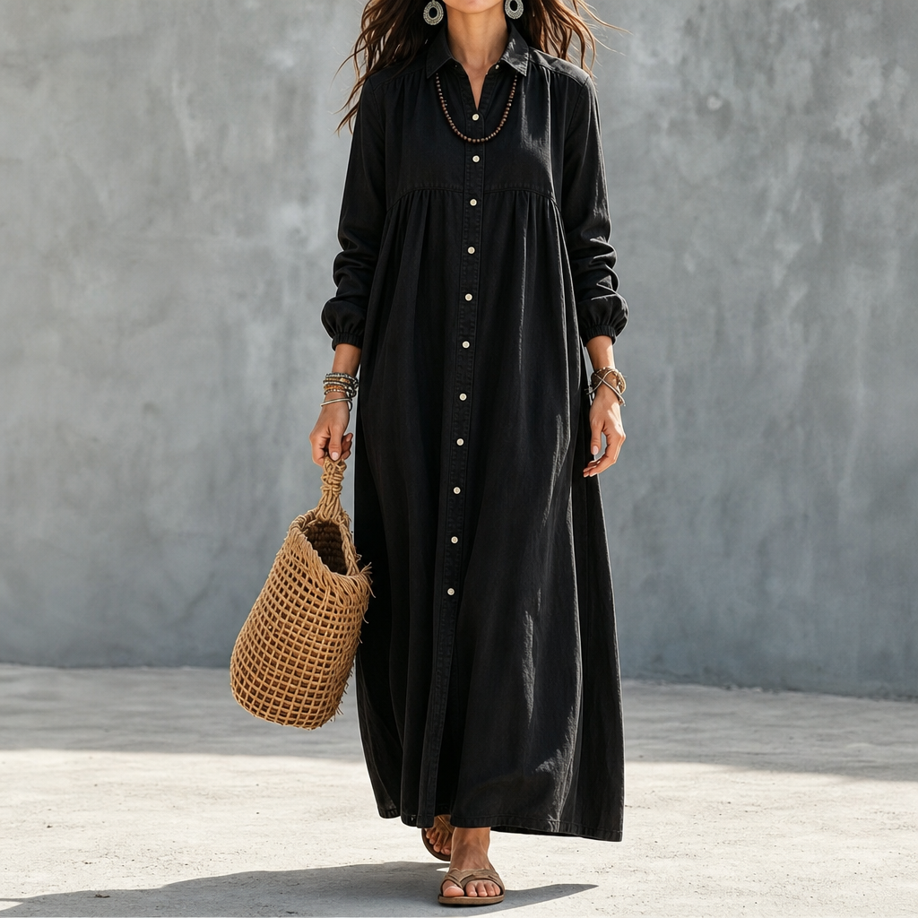 Linalle – Button-Front Linen-Look Maxi Dress