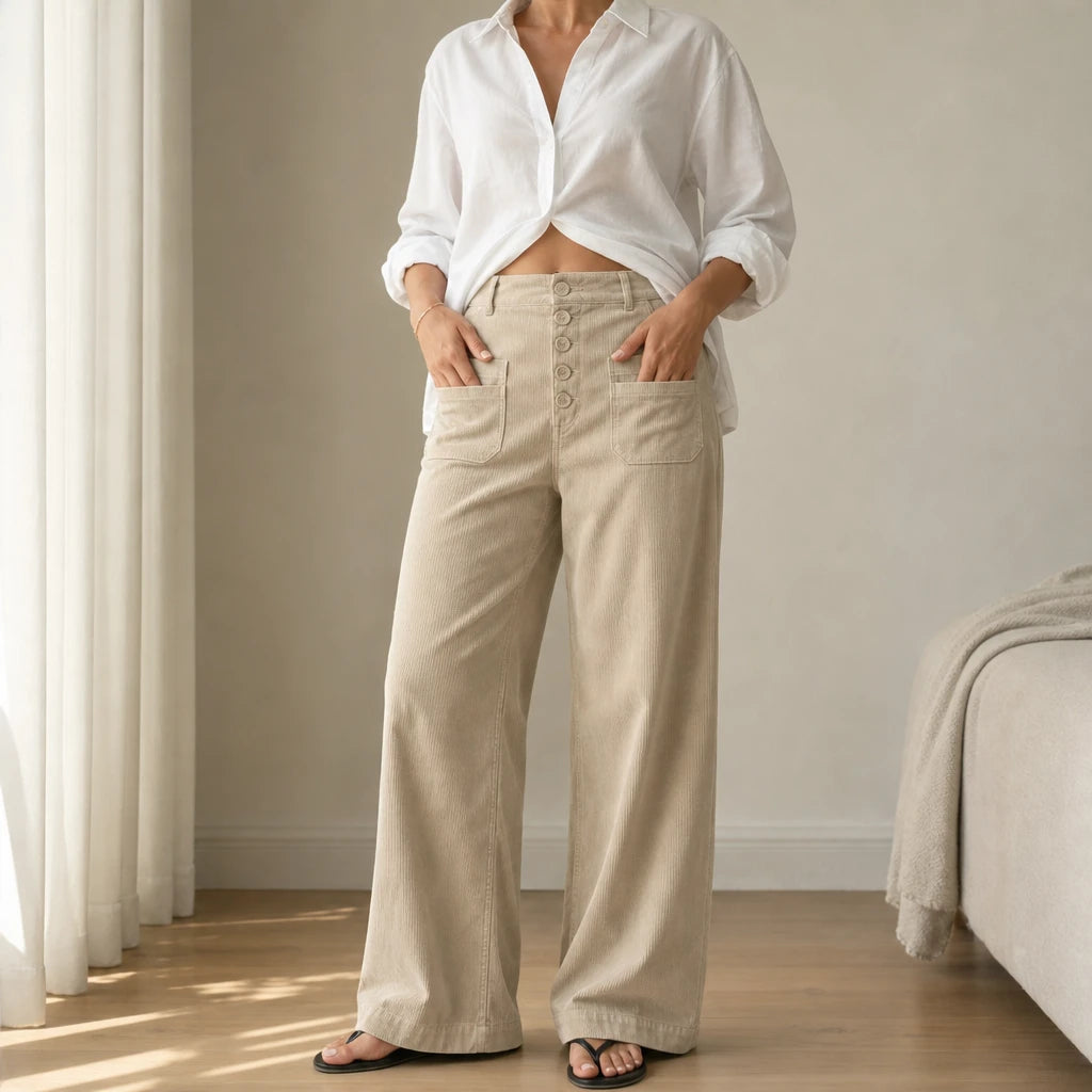 Veloura – High-Waisted Striped Velvet Flare Pants
