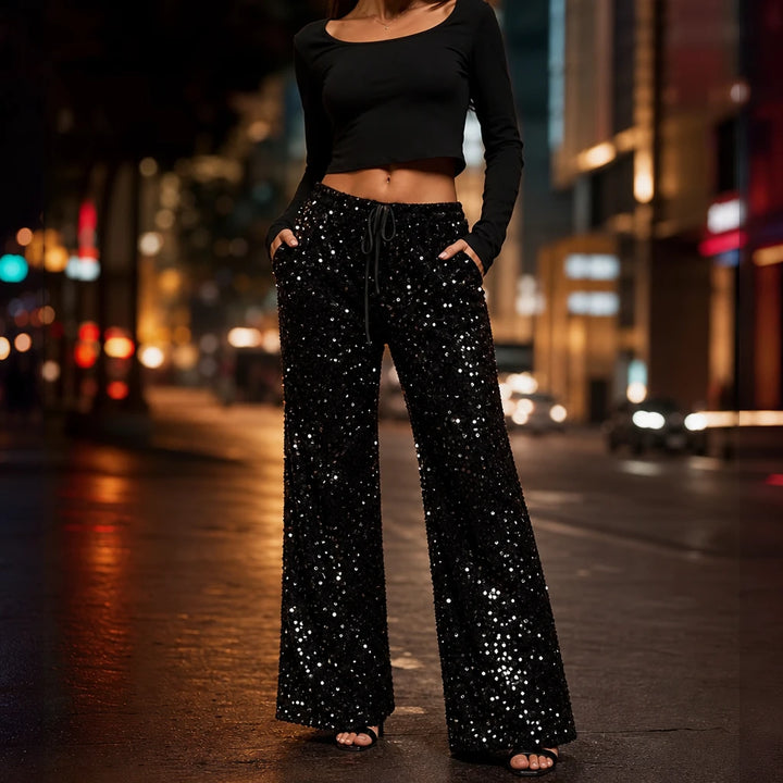 Sequinelle – Sequin Straight-Leg Trousers