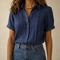 Lunavia – Women's Pleated Short-Sleeve Blouse