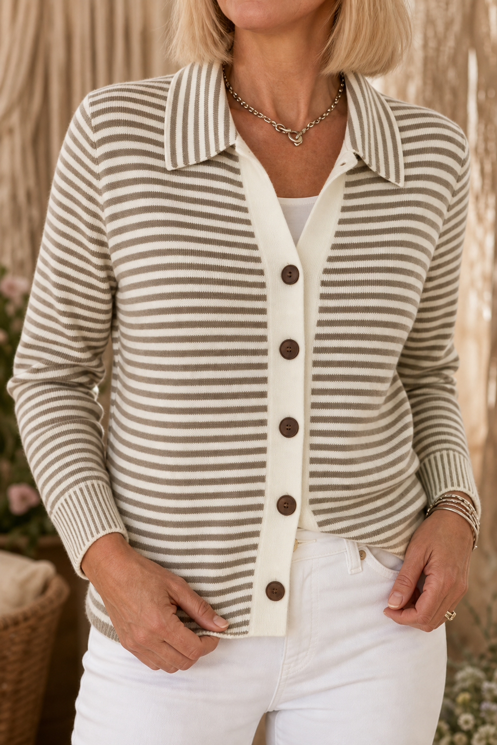 Wearbella – Striped Open-Front Knit Cardigan