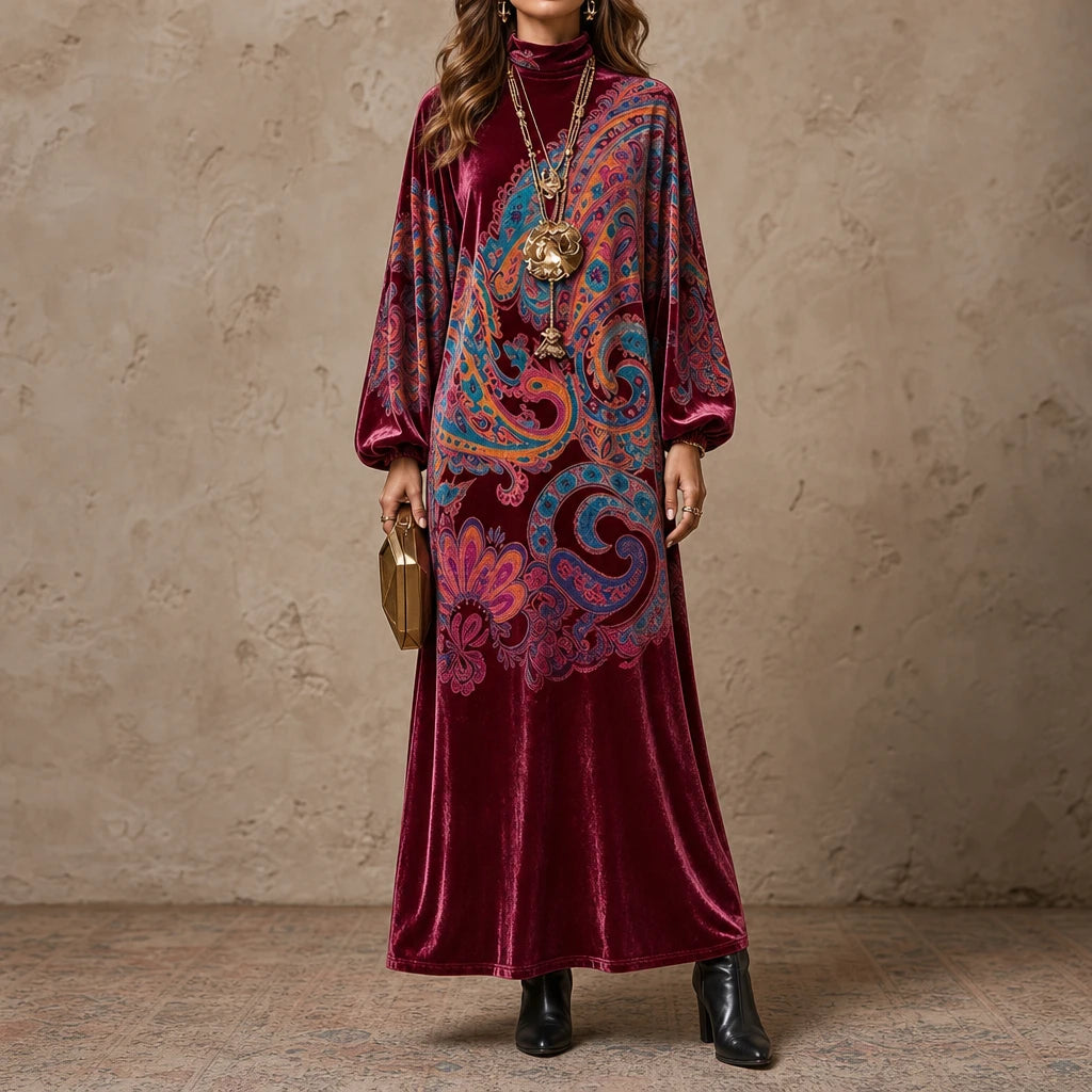 Overa – Paisley Velvet-Look Maxi Dress