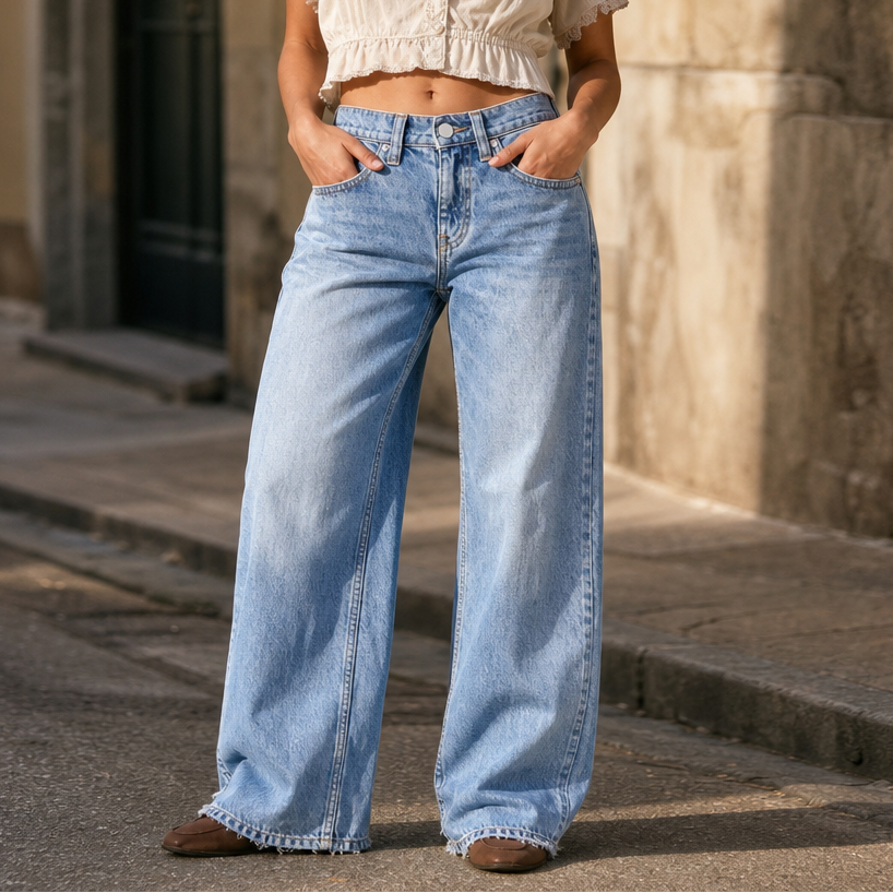 Verelle - Women's High Elastic Wide Leg Denim Jeans