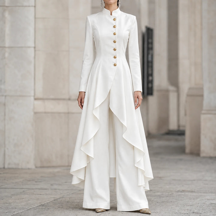 Vellora – Asymmetric Ruffled Tunic And Wide-Leg Pants Set