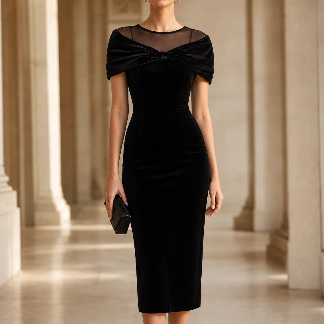 Veloura – Bow-Detail Velvet-Look Midi Dress