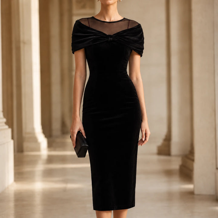 Veloura – Bow-Detail Velvet-Look Midi Dress