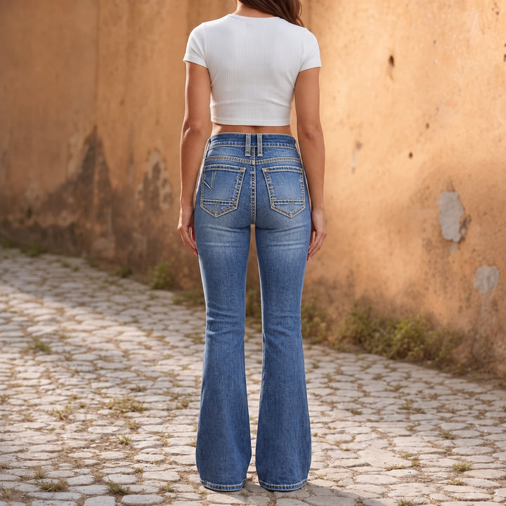 Bellecurve – Double-Button High-Waisted Bootcut Jeans