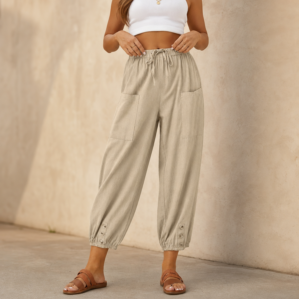 Wearbella – Wide-Leg Linen Blend Drawstring Pants