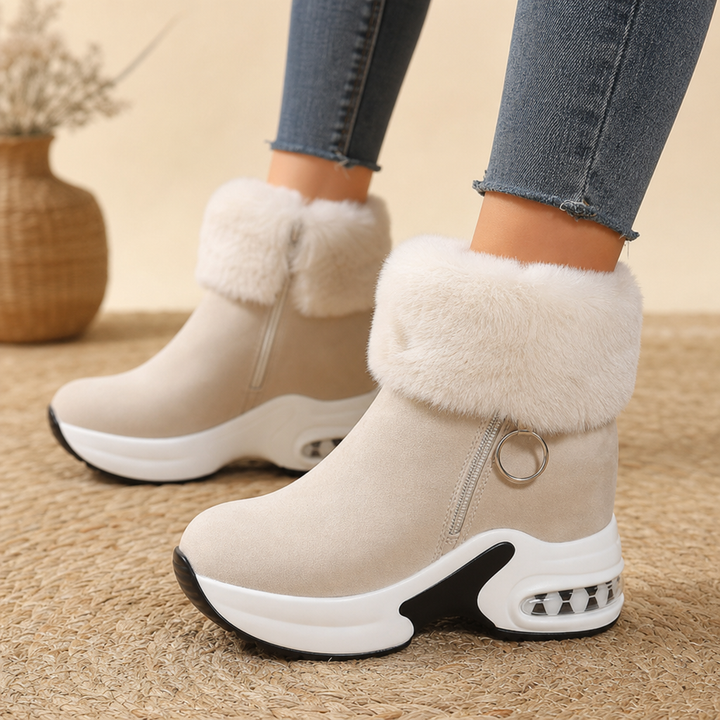 Veluna – Plush Fur-Cuff Chunky Ankle Boots