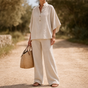Wearlinne – Stand Collar Batwing Sleeve Linen Set