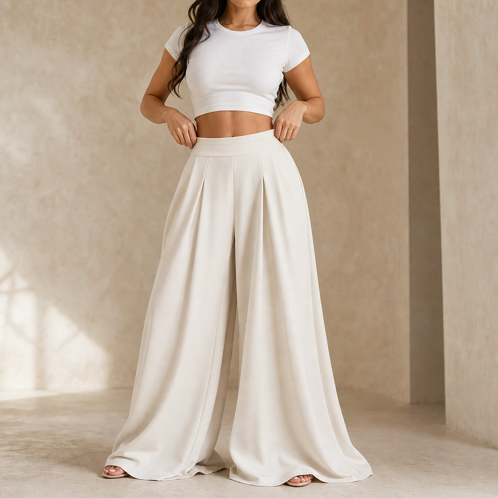 Pleat & Poise – High-Rise Pleated Wide-Leg Trousers