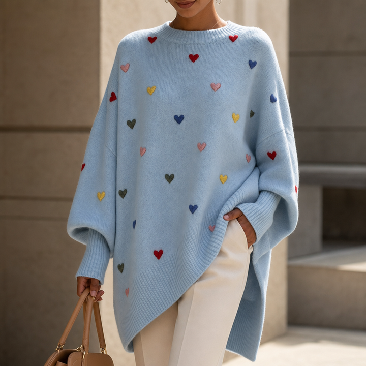Heartwell – Colorful Heart Batwing Sweater