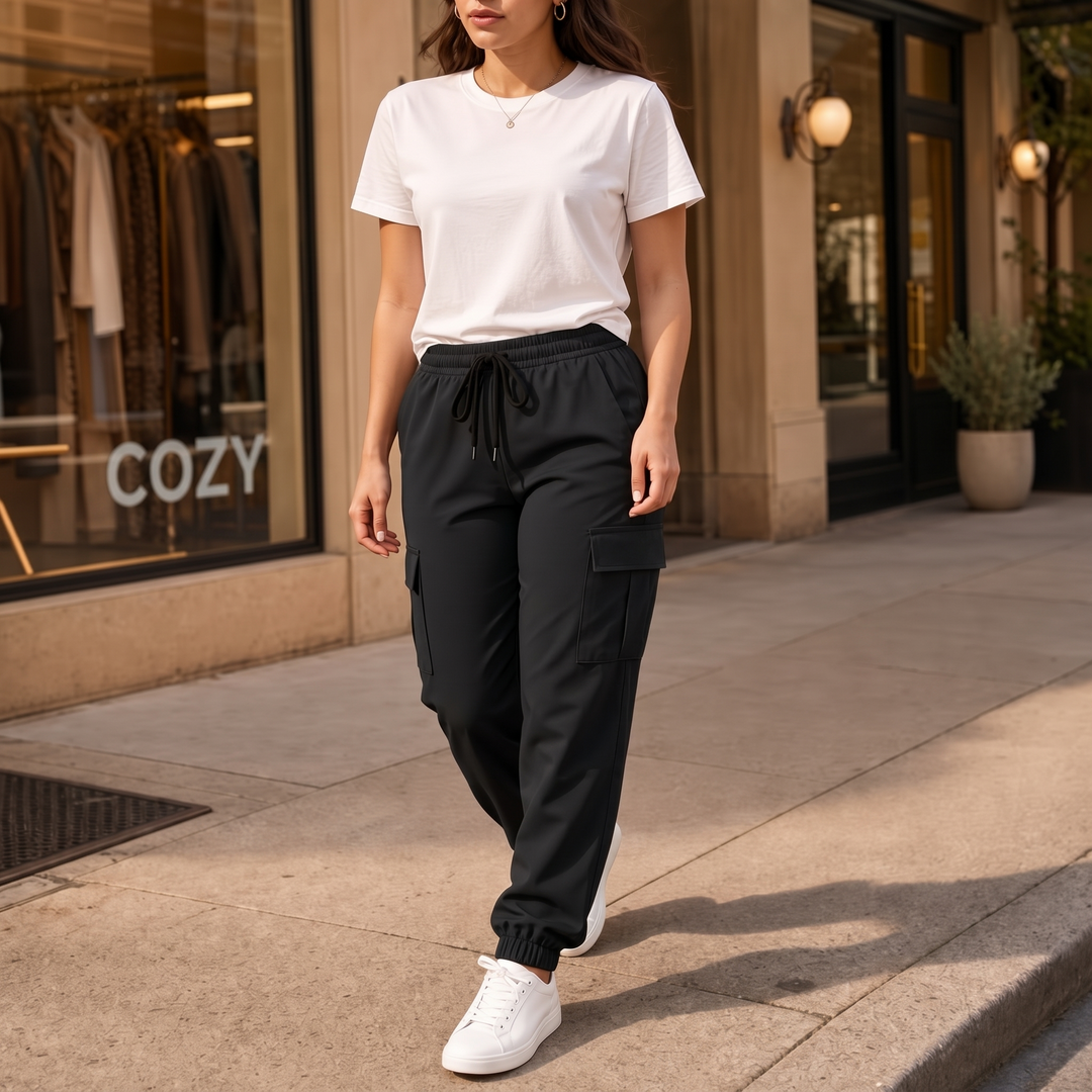 CargoEase – High-Waisted Wide-Leg Cargo Joggers