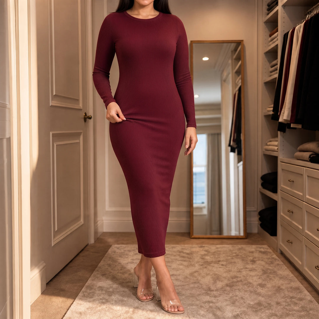 Ribelle – Fine Ribbed Long-Sleeve Bodycon Maxi Dress