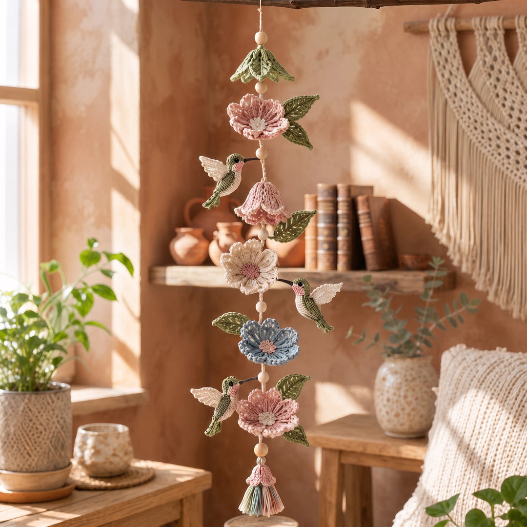 Hummingbird Haven – Crochet Hummingbird Flower Garland